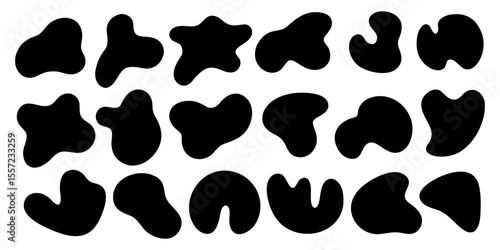 18 Modern liquid irregular blob or blot shape abstract elements. Flat style design fluid vector illustration set. 