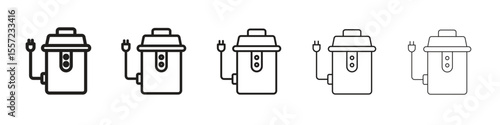 Garbage disposal iconBlack linear bold and thin strokes set