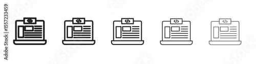 Front end iconBlack linear bold and thin strokes set