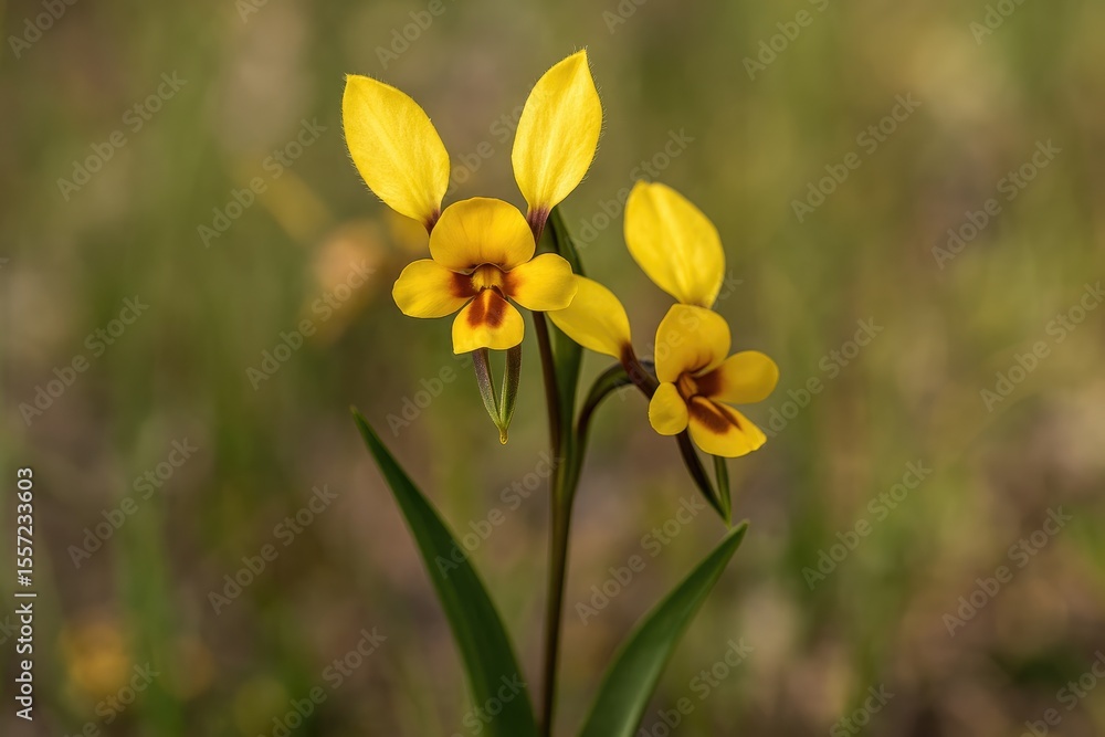 Fototapeta premium Vivid Yellow Blooms on a Spiky Donkey Orchid