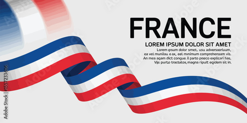 France tricolor ribbon with text space on light background - French patriotic banner for celebrations, events, or national promotions