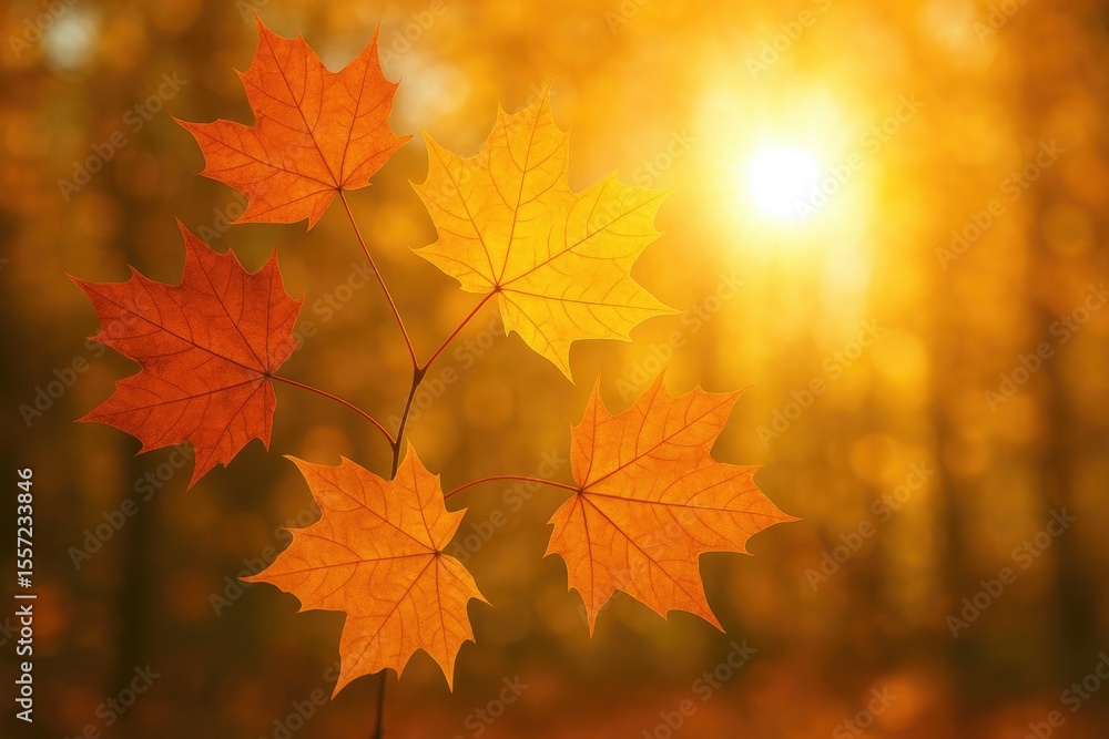 Autumn foliage illuminated by sunlight with a soft-focus fall backdrop Autumn foliage illuminated by sunlight with a soft-focus fall backdrop