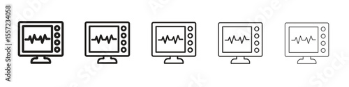 EKG monitor iconBlack linear bold and thin strokes set