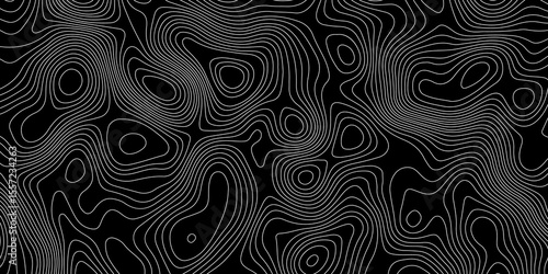 black abstract topographic map with white contour lines design element for modern and minimal graphic design.	