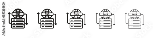 DNS iconBlack linear bold and thin strokes set