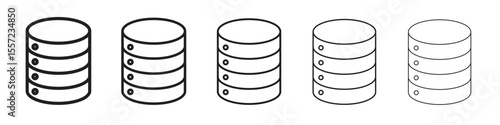 Cylinder database iconBlack linear bold and thin strokes set
