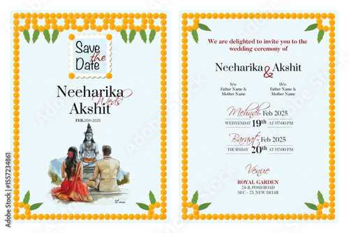 Indian traditional style wedding invitation card design 