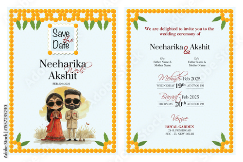 Indian traditional style wedding invitation card design 