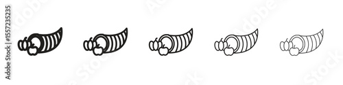 Cornucopia iconBlack linear bold and thin strokes set