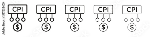 Consumer prices index iconBlack linear bold and thin strokes set