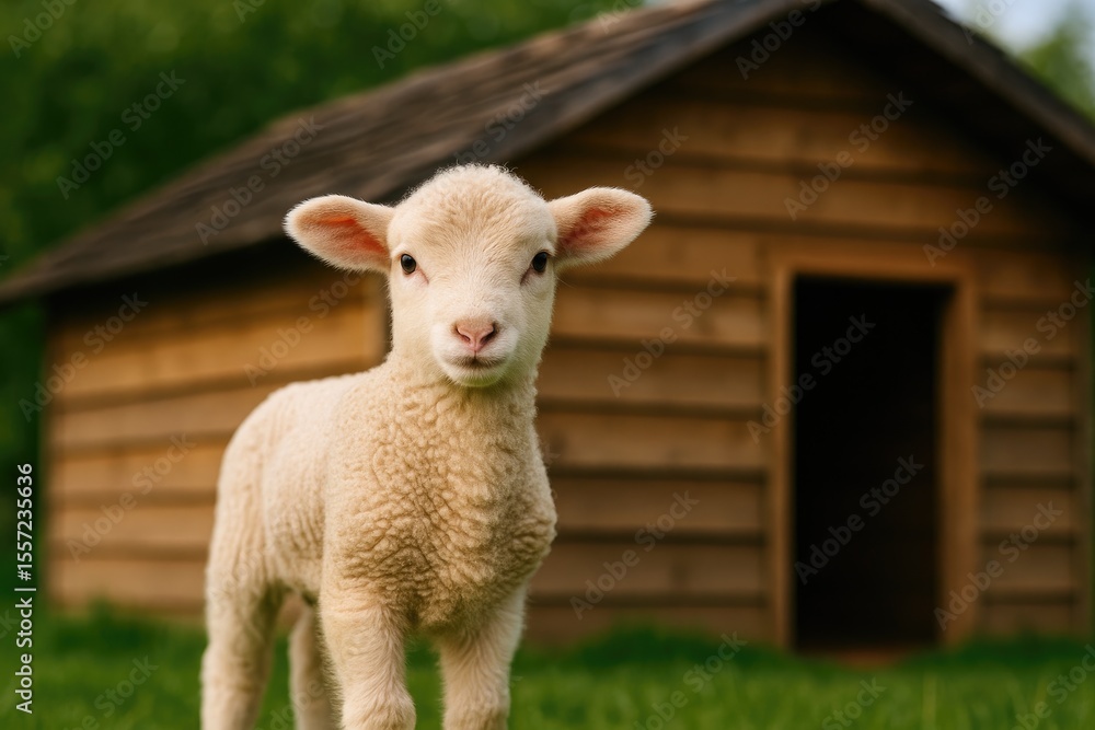 Obraz premium Adorable young lamb in a cozy barn setting