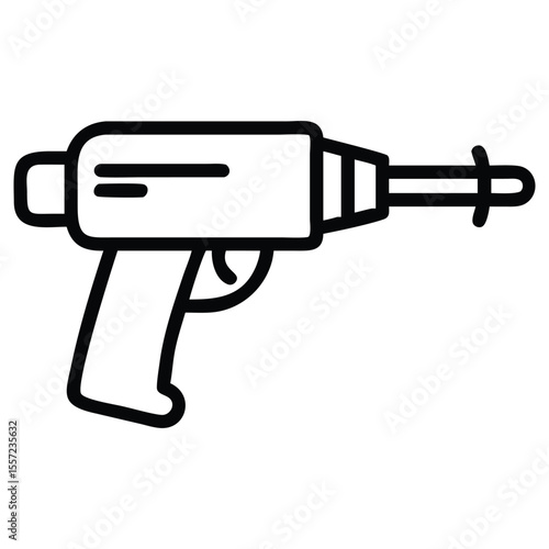 Retro futuristic ray gun outline icon, science fiction blaster illustration in flat design
