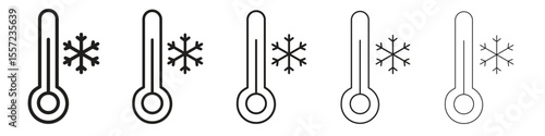 Cold iconBlack linear bold and thin strokes set
