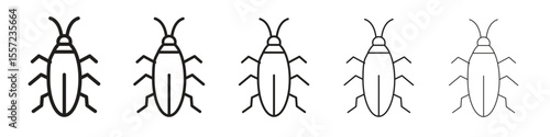 Cockroach iconBlack linear bold and thin strokes set