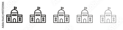 City hall iconBlack linear bold and thin strokes set
