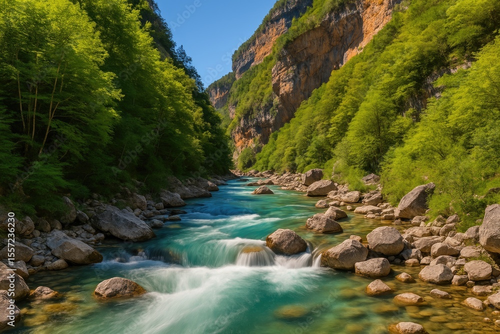 Fototapeta premium Explore the Scenic Beauty of Bellos River and Anisclo Canyon within a National Park in the Pyrenees