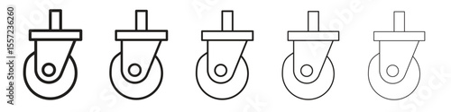 Cart trolley wheel iconBlack linear bold and thin strokes set