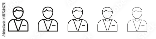 Cashier iconBlack linear bold and thin strokes set