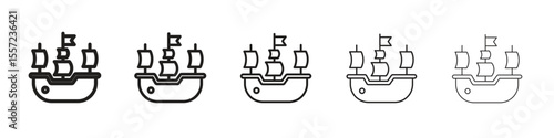 Caravel iconBlack linear bold and thin strokes set