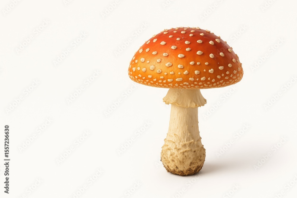 Obraz premium White background featuring a solitary toadstool with a subtle shadow and space for customization