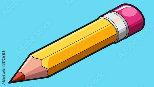 yellow pencil with pink eraser isolated on a blue background and illustration design.