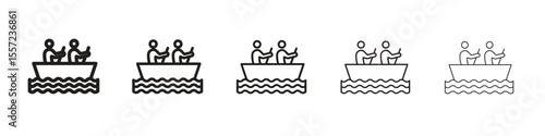 Boat race iconBlack linear bold and thin strokes set
