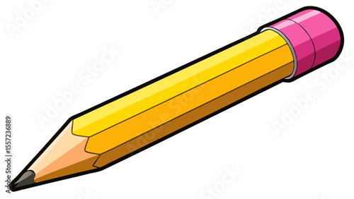 yellow pencil with pink eraser isolated on white background.
