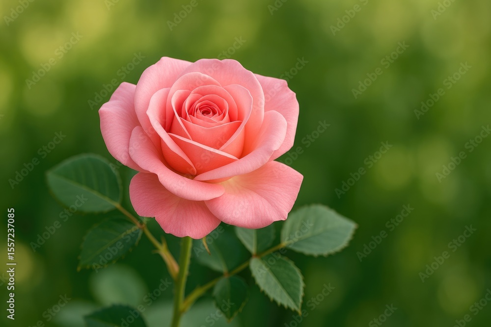 A freshly opened pink rose in full bloom A freshly opened pink rose in full bloom