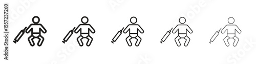 Baby Vaccination iconBlack linear bold and thin strokes set