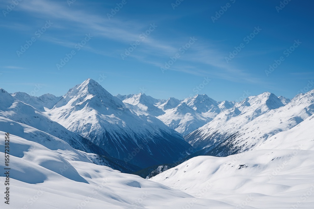Obraz premium Stunning panoramic scene of a snowy mountain range during winter