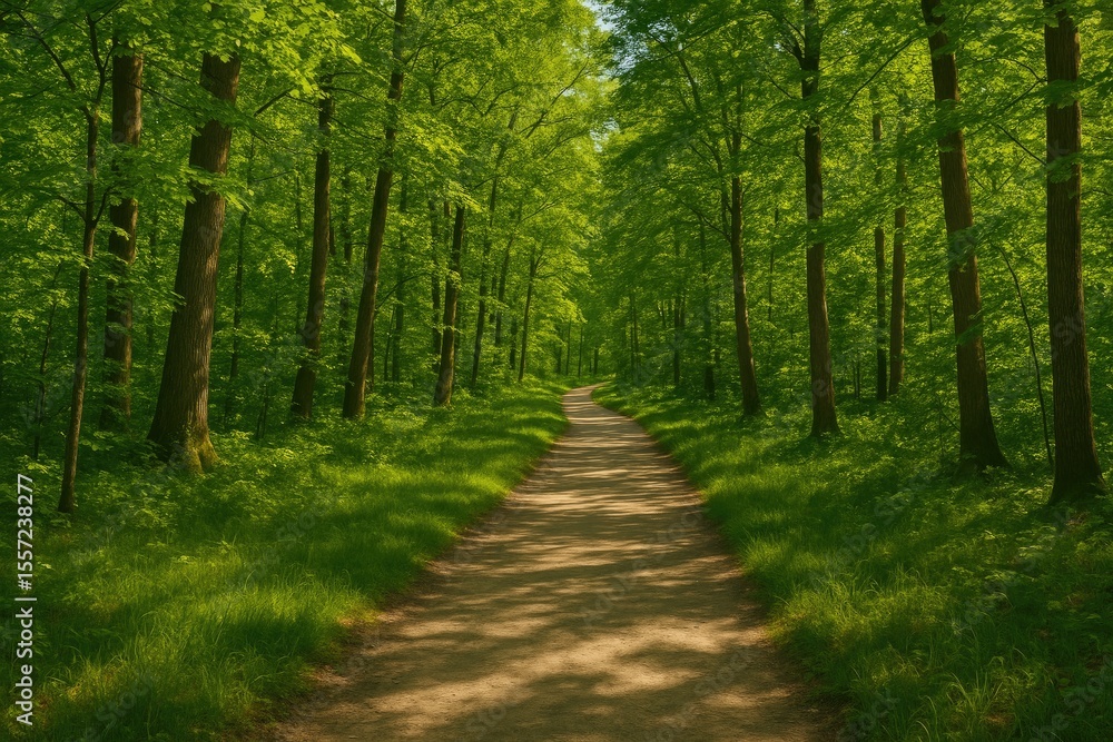 Fototapeta premium A forest trail nestled among vibrant green trees
