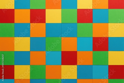 Vibrant geometric pattern featuring multicolored squares