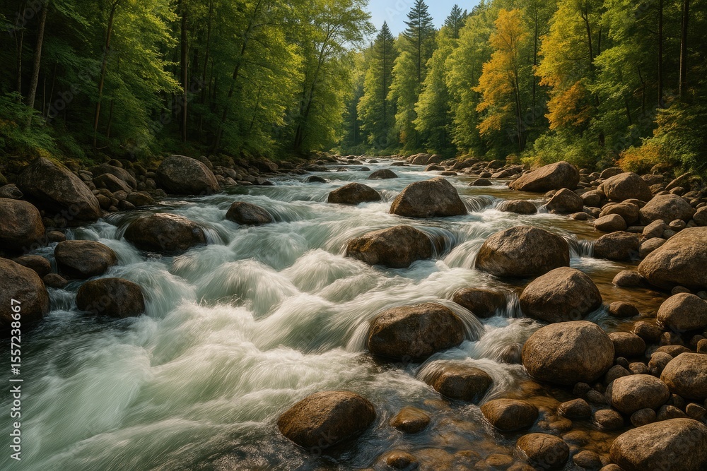 Obraz premium Rapid river cascading over stone formations