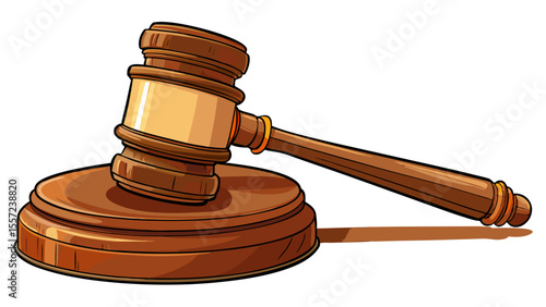 wooden judge's gavel and sounding block isolated on white background.