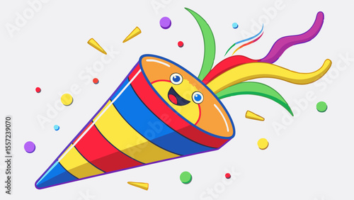 party popper with confetti explosion isolated on white background.