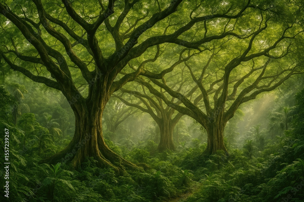 Obraz premium Majestic towering trees within the lush jungle environment