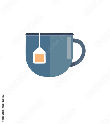 A blue mug of tea with tea bag