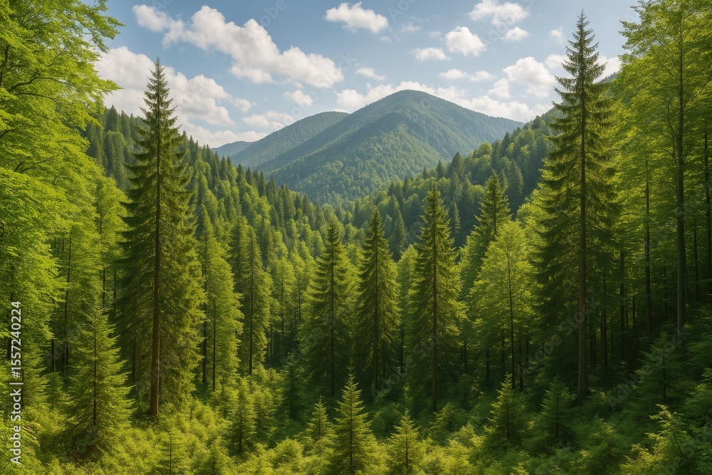Obraz premium Lush woodland nestled among scenic mountain ranges