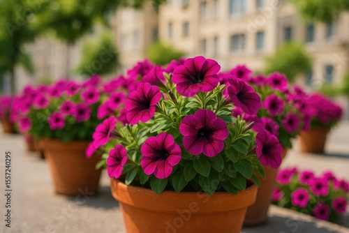 Wallpaper Mural Vibrant petunia blooms in outdoor garden containers Torontodigital.ca