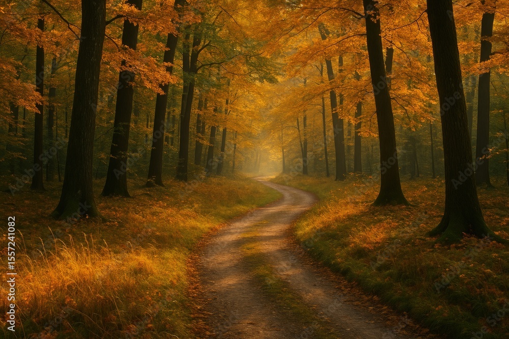 Obraz premium A trail through a forest during fall