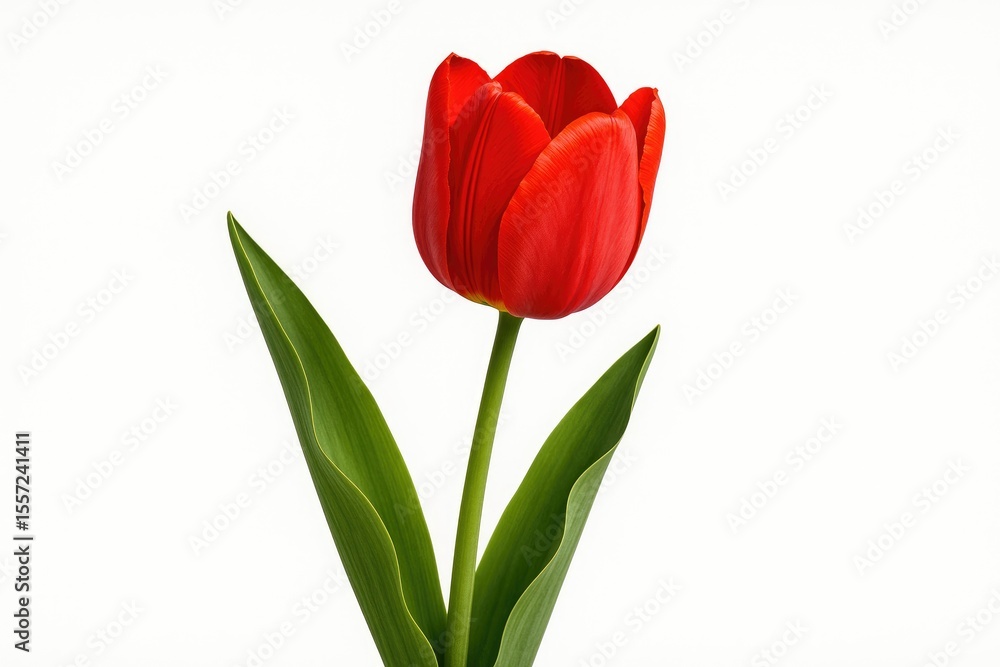 Single crimson tulip against a plain white backdrop Single crimson tulip against a plain white backdrop