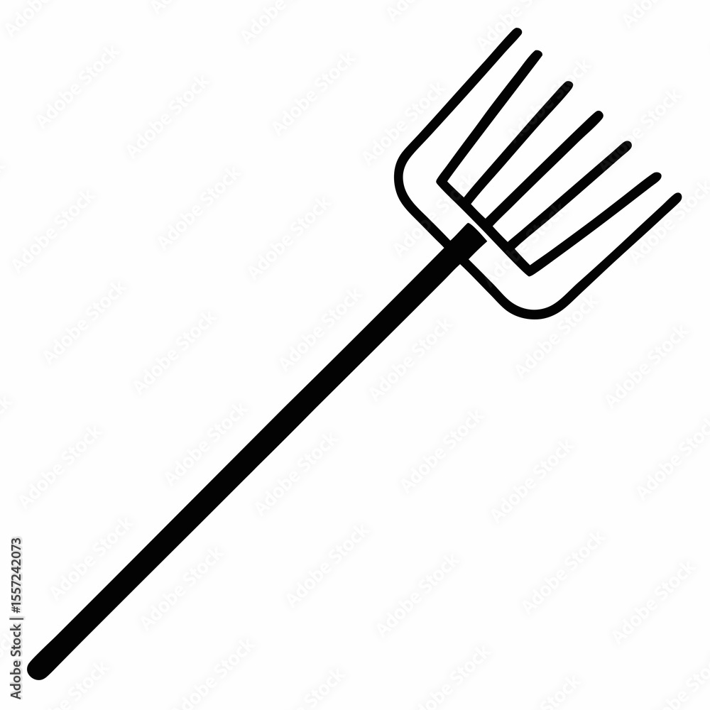 Naklejka premium Rake Outline Icon | Generative AI Vector & Linocut Silhouette Design