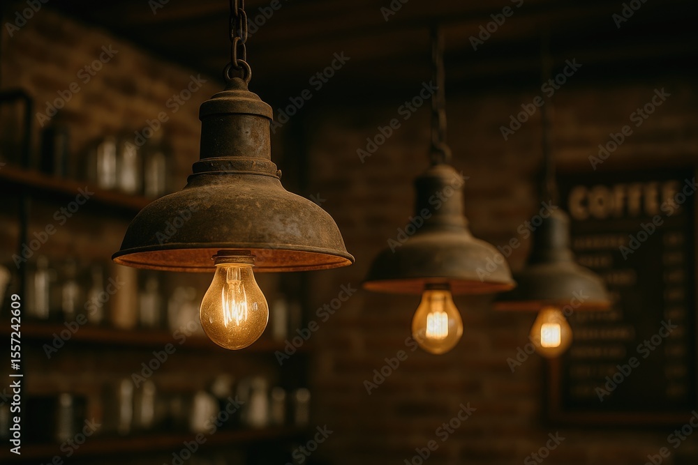 Obraz premium Retro-style antique lamps in a cozy cafÃ©