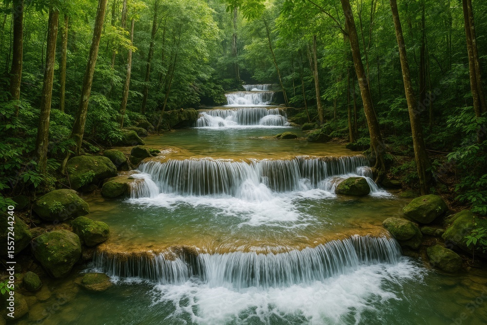 Obraz premium Tiny Cascades in Lush Jungle