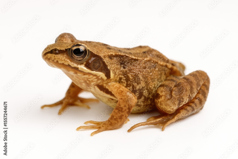 Fototapeta premium Simple white background featuring a small brown frog