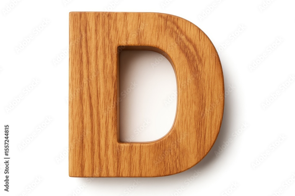 A solitary uppercase letter D in bold wooden texture on a plain white backdrop A solitary uppercase letter D in bold wooden texture on a plain white backdrop