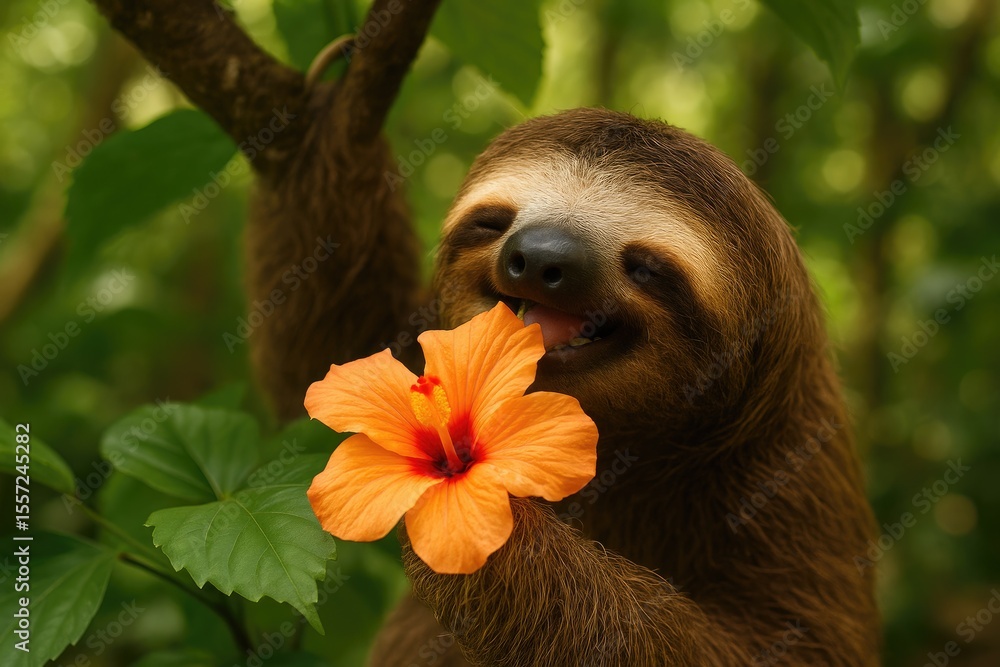 Fototapeta premium Lazy creature munching on a blossom
