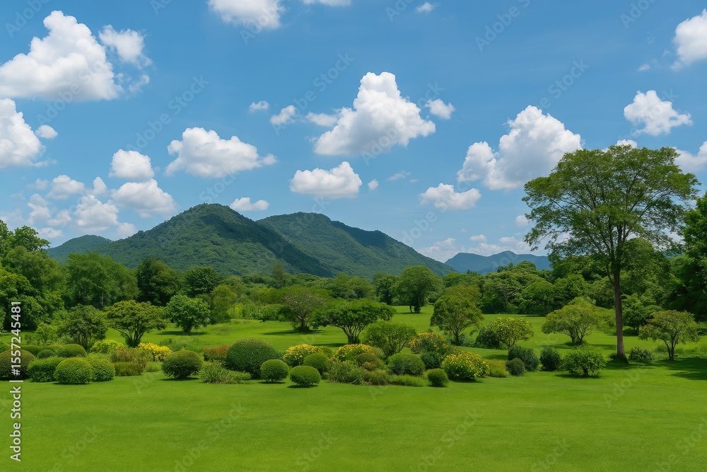 Sky and lush garden scene in a tranquil Thai setting Sky and lush garden scene in a tranquil Thai setting