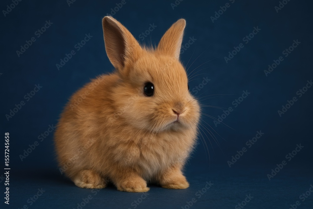 Obraz premium A tiny plush bunny set against a navy blue backdrop