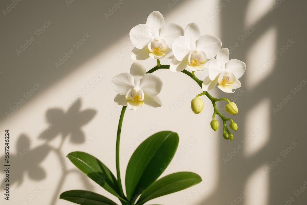 Obraz premium Close-up of tiny orchid against contrasting light and shadow backgrounds